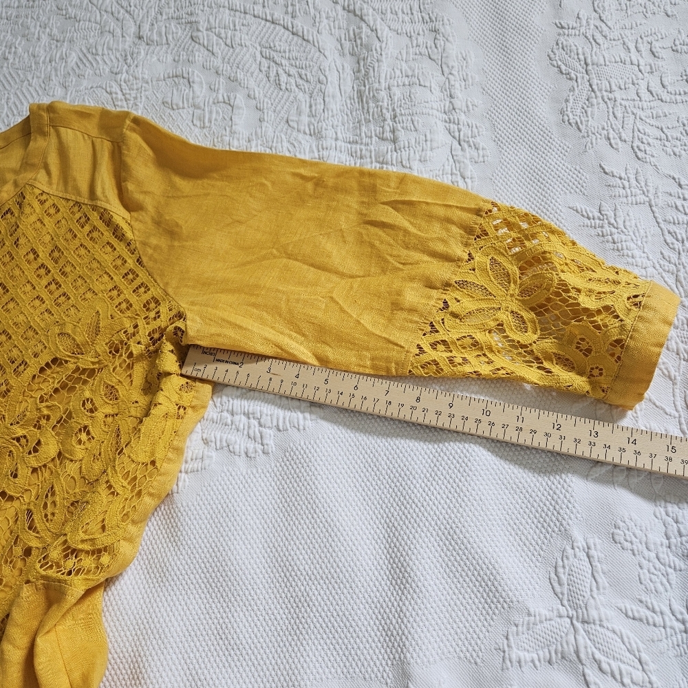 Chico’s 100% linen loose artsy lace top Lagenlook blouse yellow XL - Picture 3 of 10